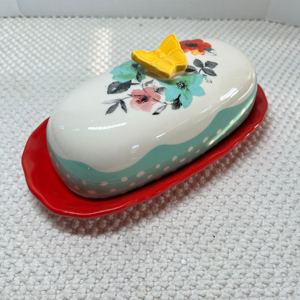 The Pioneer Woman Flea Market Floral Butter Dish Butterfly Yellow Butterfly